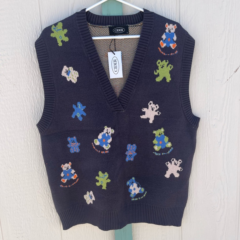 Cider Wool V Neck Teddy Bear Sweater Vest Size Medium Large